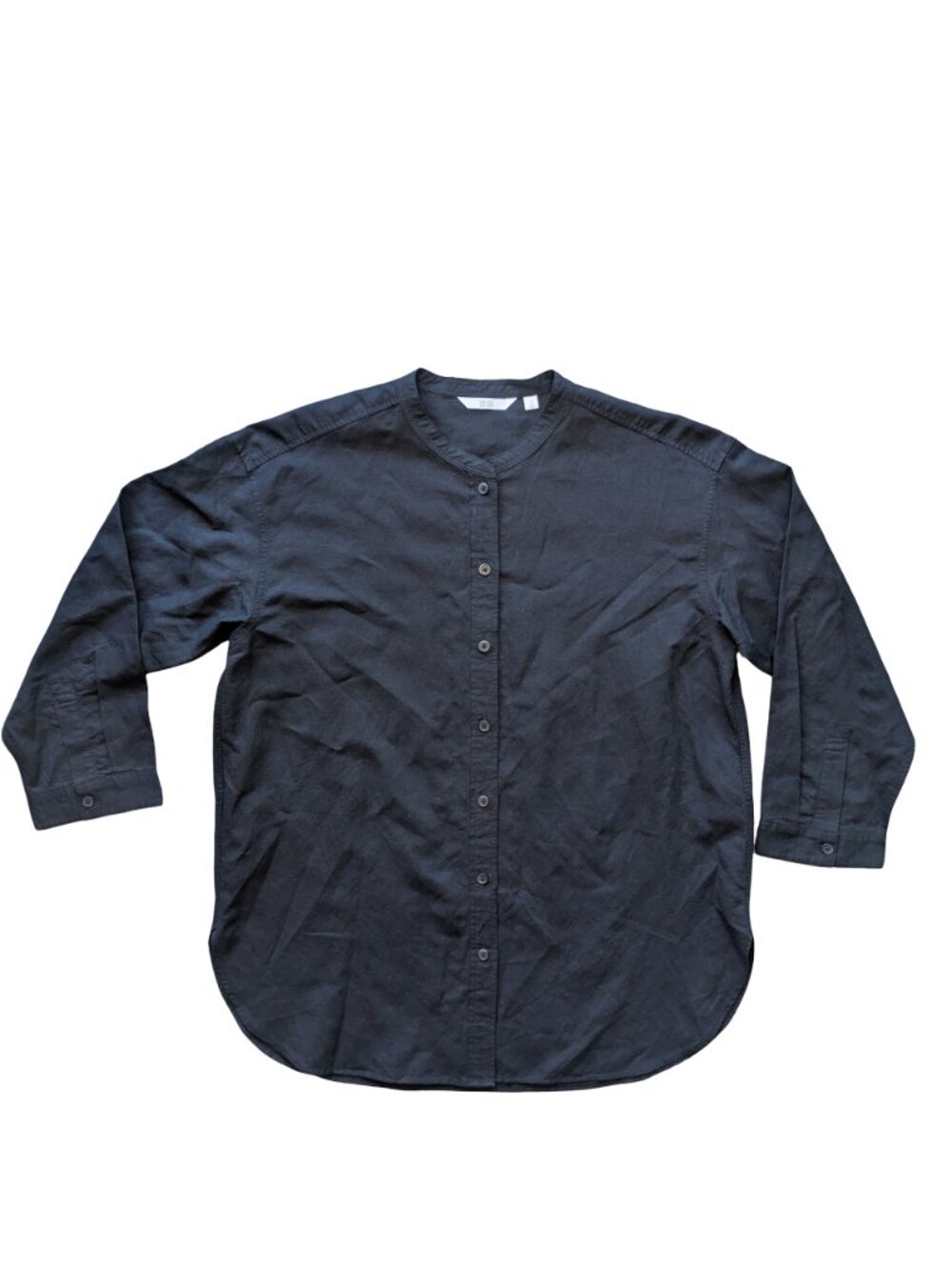 Uniqlo Linen Blend 3/4 Sleeve button front shirt Medium Classic Capsule Wardrobe